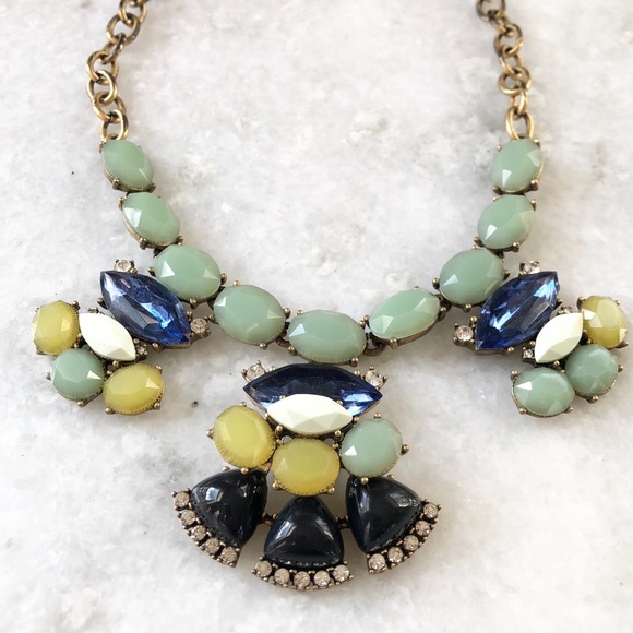 J. Crew Statement Blue Green Necklace Art Deco style - Picture 4 of 4